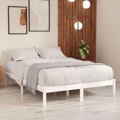 Bedframe – Eenpersoonsbed – Tweepersoonsbed – Platformbed – Nachtbed – Massief Dennehouten Bed – Wit Mat – 160x200 cm – Compleet Gemonteerd