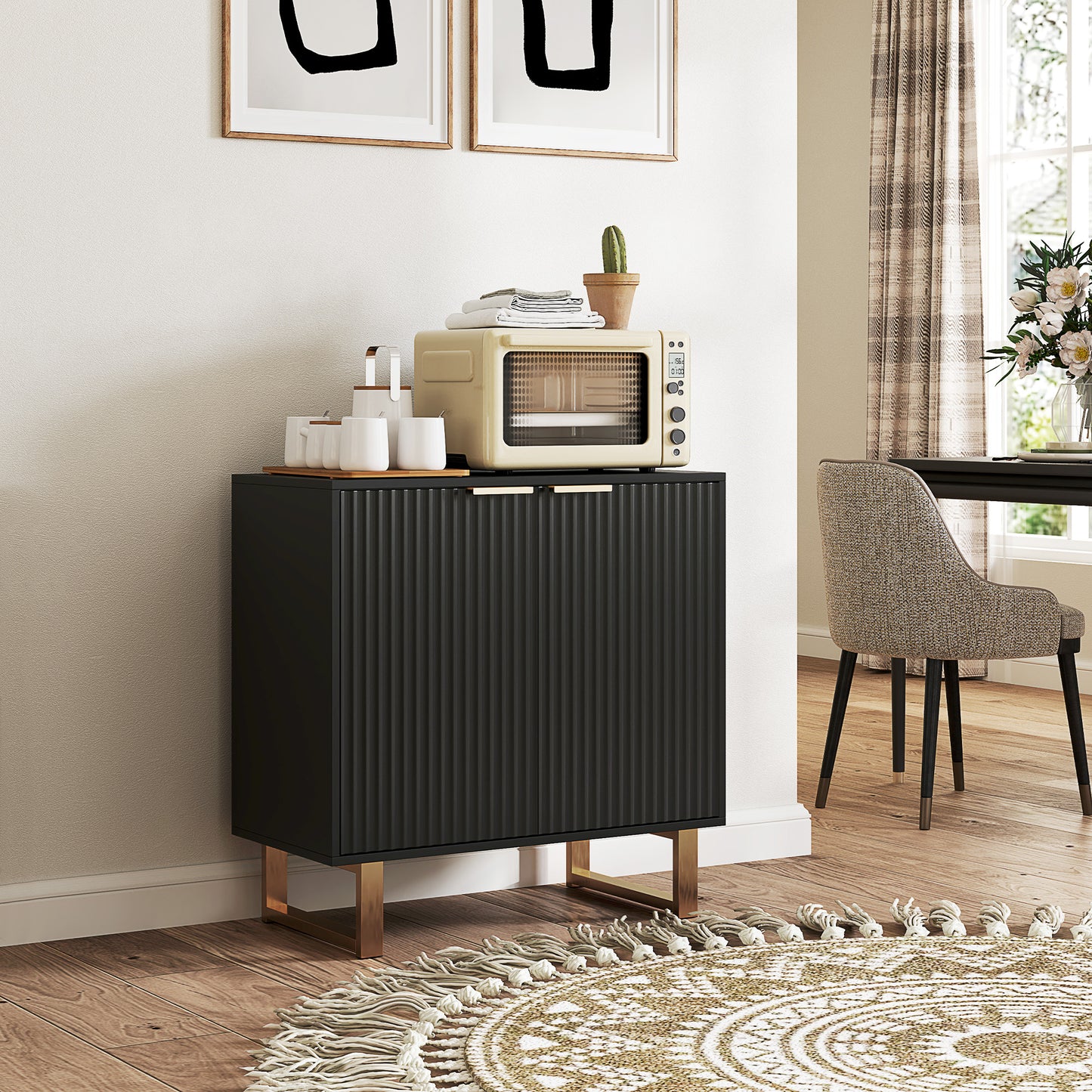 Dressoir – Sideboard – Opbergkast – Buffetkast – Woonkamerkast – Verstelbare Plank – MDF Metalen Poten – 76,5x39x77 cm – Zwart Mat