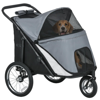 Dog Buggy, Foldable, Foldable, Reclining Cushion, Steel Frame, Grey/ Black Dog Buggy