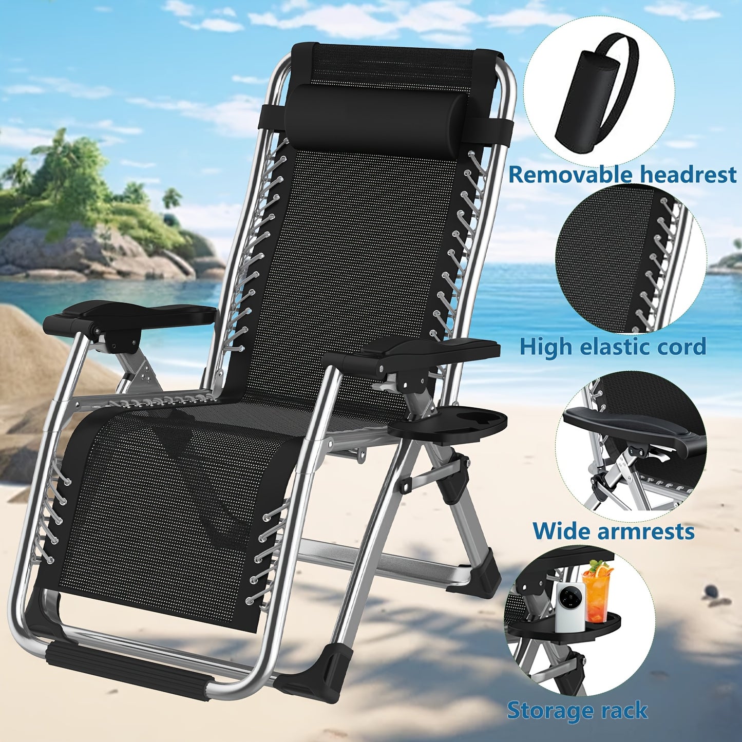 Folding deck chair with cushions, sun lounger for garden, terrace, beach and pool - Folding lounge chair with cushions, load capacity 200kg