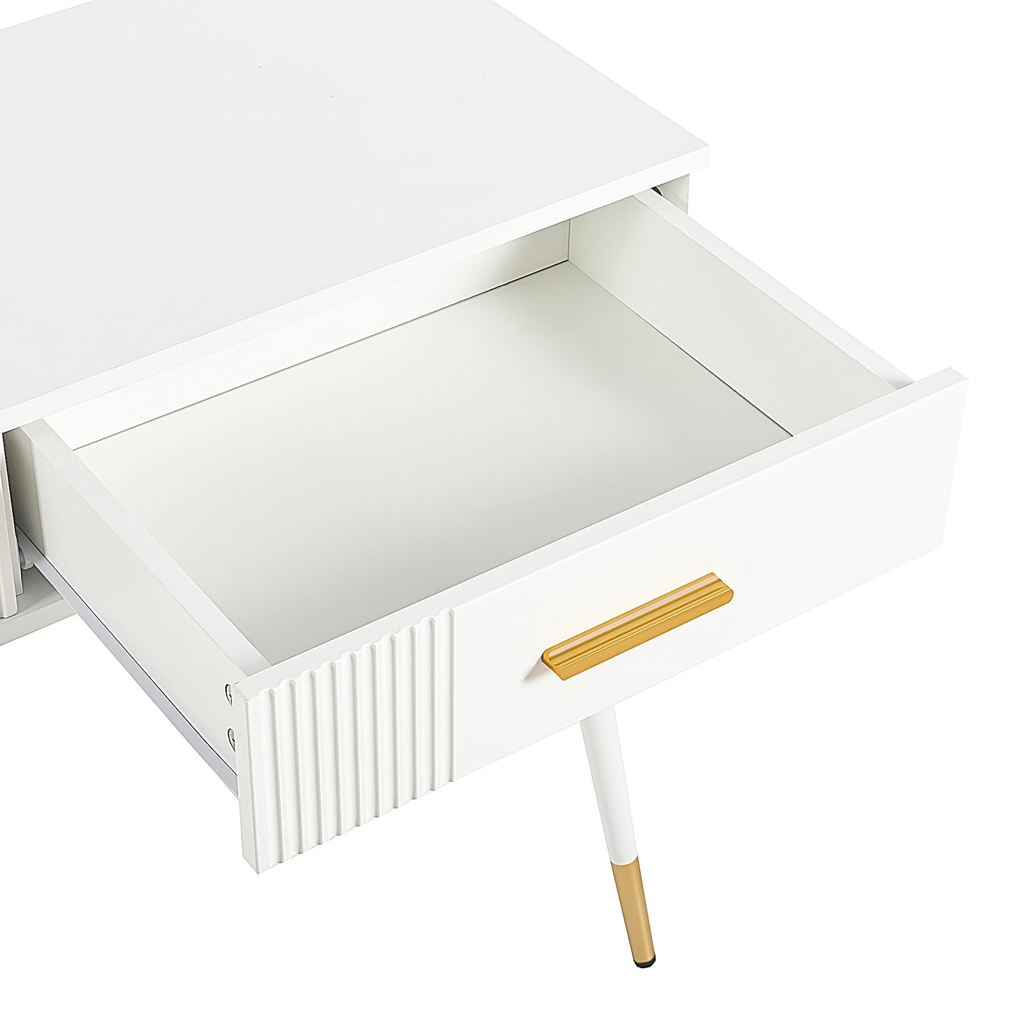 Modern Minimalist Dressing Table & Vanity Desk - White with Golden legs, Sturdy Metal Construction, Compact Makeup Desk for Small Spaces, Easy Assembly - Home Office, Bathroom, Bedroom Furniture (No Mirror Included), Bedroom