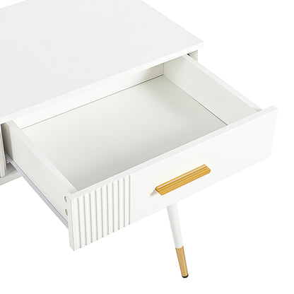 Modern Minimalist Dressing Table & Vanity Desk - White with Golden legs, Sturdy Metal Construction, Compact Makeup Desk for Small Spaces, Easy Assembly - Home Office, Bathroom, Bedroom Furniture (No Mirror Included), Bedroom
