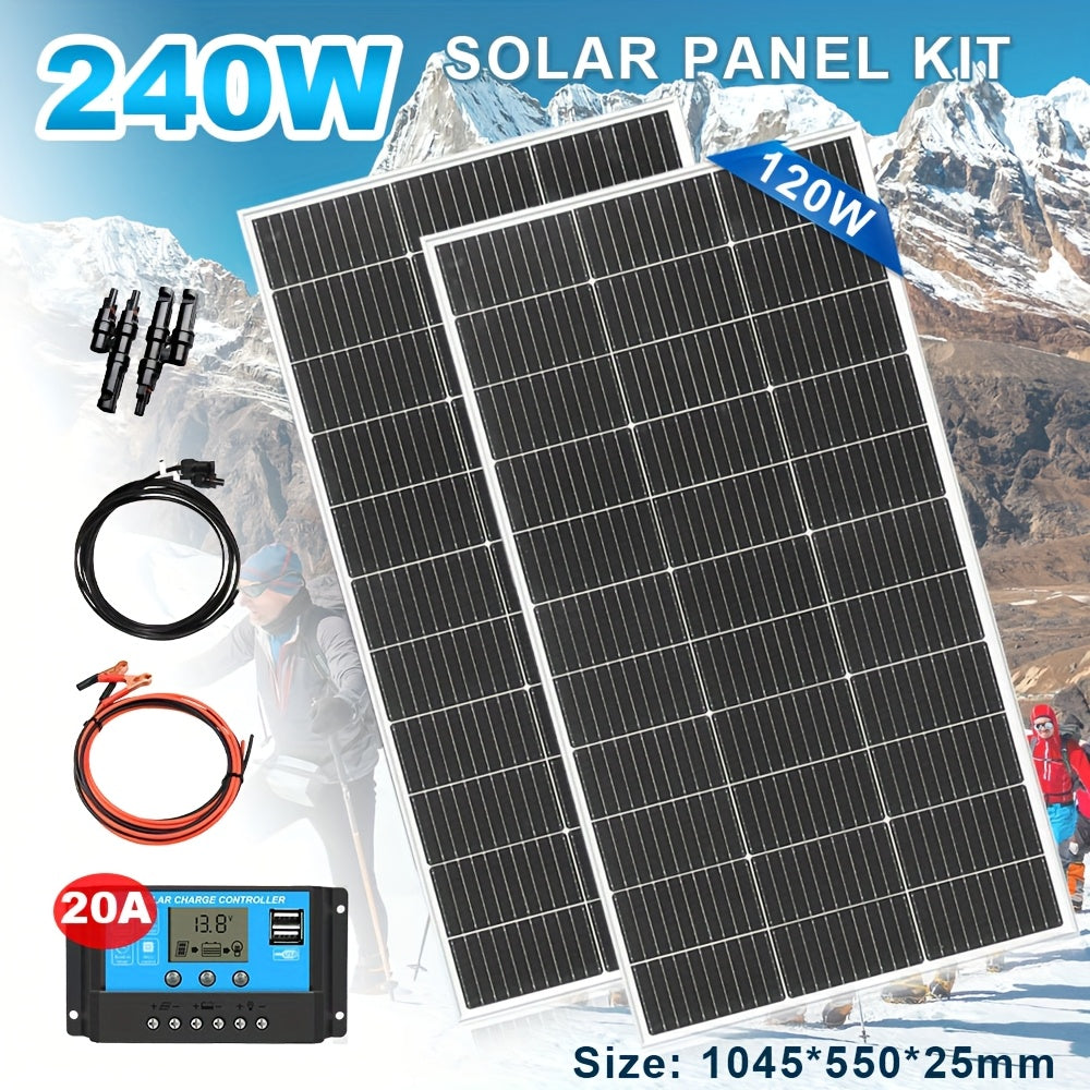 Zonnepaneel Kit – Solar Panel Set – Zonne-energie Systeem – Off-Grid Kit – Photovoltaïsch Pakket – 240W Monokristallijn – 20A PWM Laadregelaar – 12V/24V Compatibel