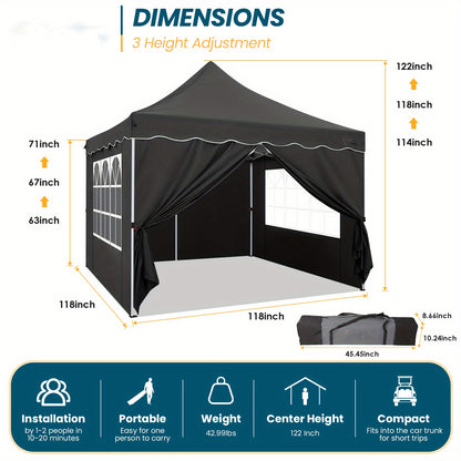 Pop-up Partytent – Vouwtent – Paviljoen – Terrastent – Evenemententent – 3,05x3,05 Meter – Carbonstaal Frame – Waterafstotend Oxford Doek
