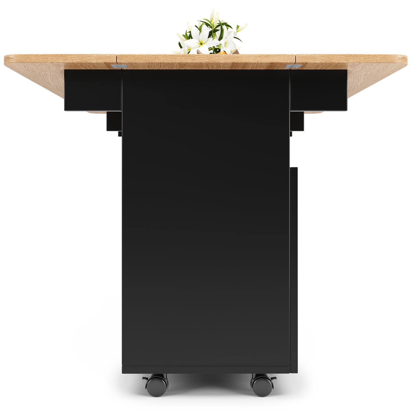 Keukenwagen – Keukentrolley – Serveerwagen – Opbergmeubel – Uitklapbare Tafel – Zwart Hout – Multifunctioneel Met 5 Wieltjes – 120x30/70x79,5 cm