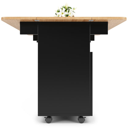 Keukenwagen – Keukentrolley – Serveerwagen – Opbergmeubel – Uitklapbare Tafel – Zwart Hout – Multifunctioneel Met 5 Wieltjes – 120x30/70x79,5 cm