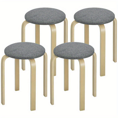 Polsterhocker Im 4Er-Set, Stapelbar, Lackierte Oberfläche, Holzbeine, Grau, Freizeitstuhl, Bequeme Wohnzimmermöbel, Multifunktionaler Sitz, Geeignet Für Wohnzimmer, Schlafzimmer, Esszimmer, Flur, Balkon. Perfekte Heimdekor