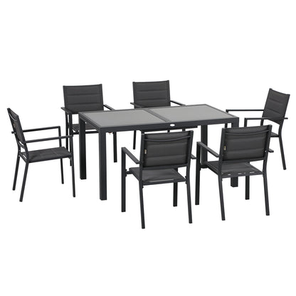 Tuinset – Tuinmeubelset – Diningset – Balkonset – Aluminium – Uitschuifbare Tafel 150-210 cm – 6 Stapelbare Stoelen – Textilene – Weerbestendig – Grijs
