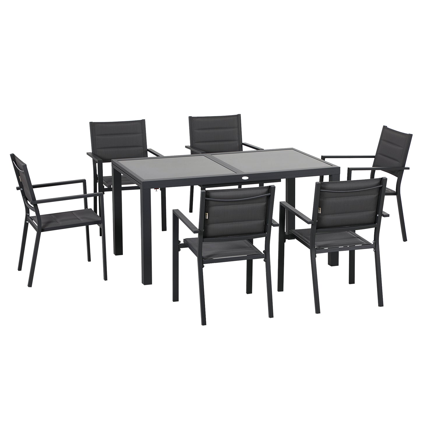 Tuinmeubelset – Tuinset – Loungeset – Zitgroep – Balkonset – Aluminium Frame – Uitschuifbare Tafel 150-210 cm – 6 Stapelbare Stoelen – Grijs