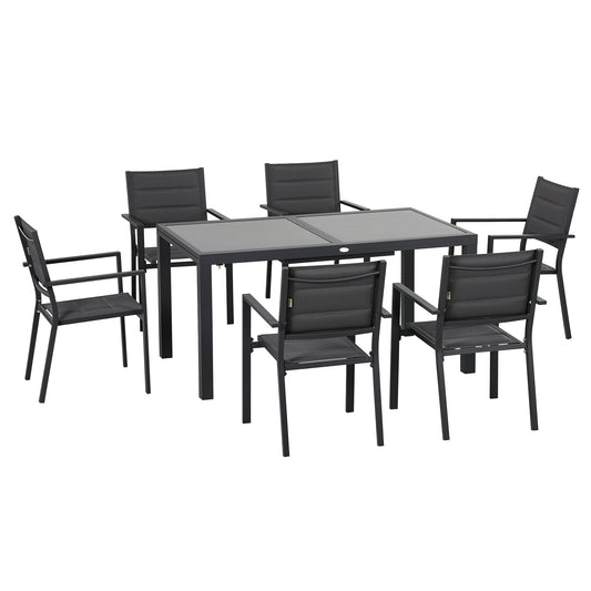 Tuinmeubelset – Tuinset – Loungeset – Zitgroep – Balkonset – Aluminium Frame – Uitschuifbare Tafel 150-210 cm – 6 Stapelbare Stoelen – Grijs