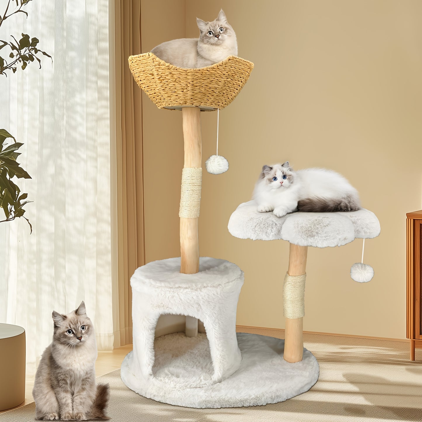 Luxurious Multi-Level Modern Cat Tree Tower, Perfect for Large Cats - Plush Fabric Apartment, Durable Cat Scratching Posts And Jumping Platforms, Ideal for Kittens And Fish Enthusiasts, Large Cat Tower