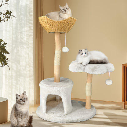 Kattenboom – Krabpaal – Klimmeubel – Kattenhuis – Kattenmeubel – 120 cm Hoog – Stevig Wilgenhout Met Natuurlijke Sisal Krabpalen