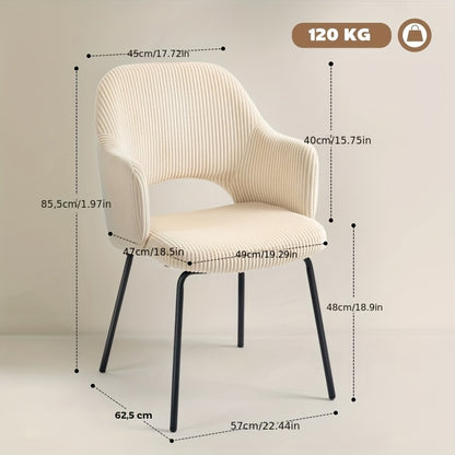 Eetkamerstoel – Keukenstoel – Stoel – Kuipstoel – Zachte Beige Velvet Bekleding – Ergonomische Schelpvormige Rugleuning – Gouden Metalen Poten – Comfortabel Schuimrubber Kussen