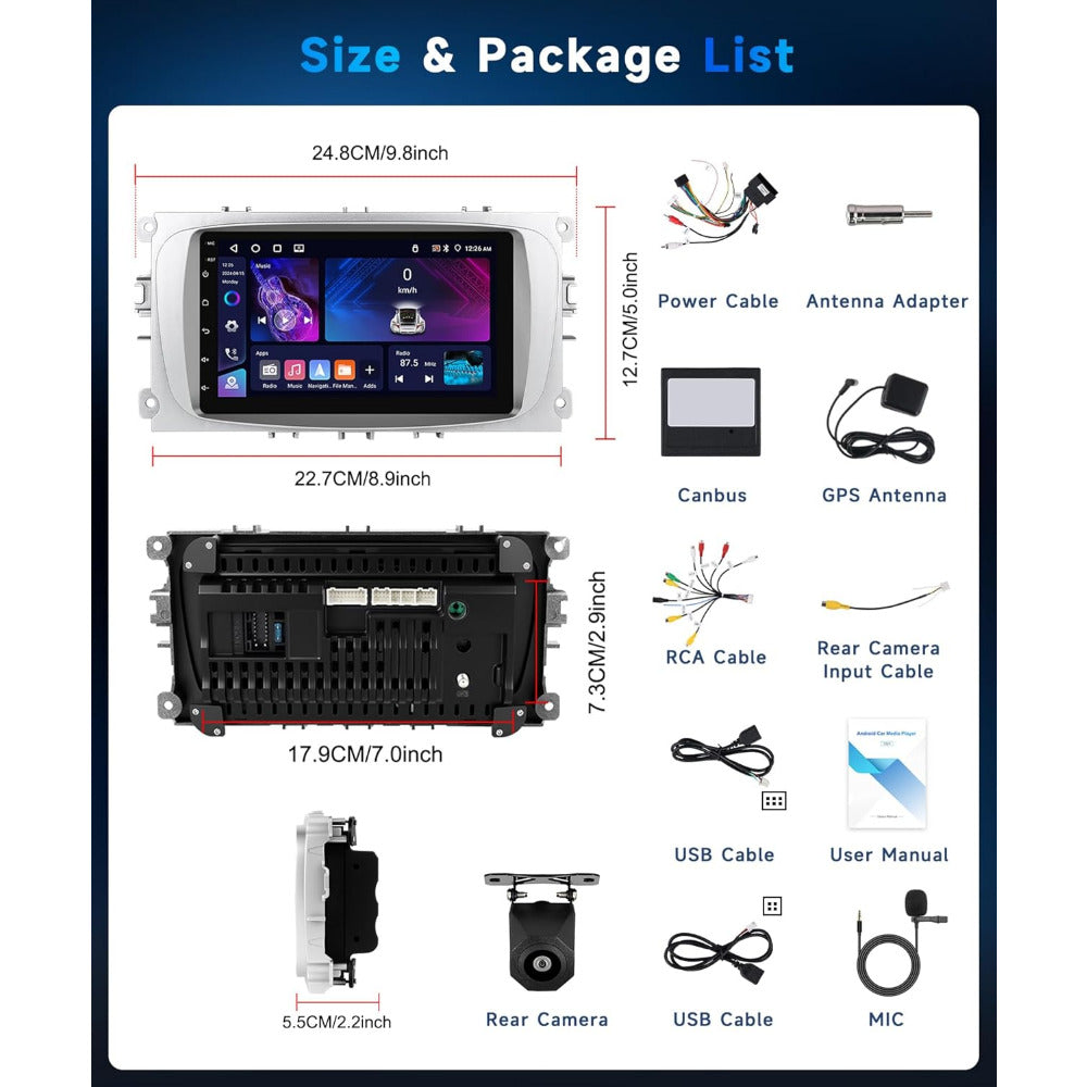 7 Inch Android Autoradio – Multimedia Systeem – Navigatie Unit – Touchscreen Radio – Bluetooth Autoradio – Draadloze CarPlay & Android Auto – AI DSP Geluidsoptimalisatie – GPS Navigatie