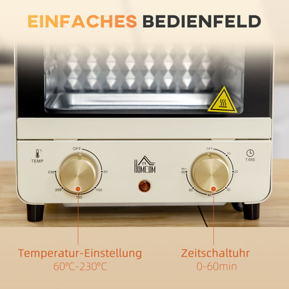 Mini Oven – Mini Ovenn – Tafeloven – Elektrische Oven – Creme Kleur – 15L Inhoud – 1000W Vermogen