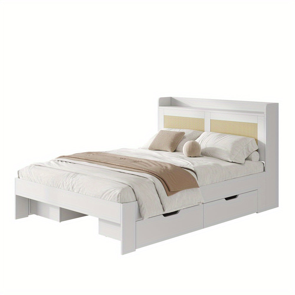 Bedframe – Tweepersoonsbed – Platformbed – Opbergbed – Slaapbank – 140x200 cm – Wit – Met Opberglades – Stevig Ontwerp Tot 200 kg