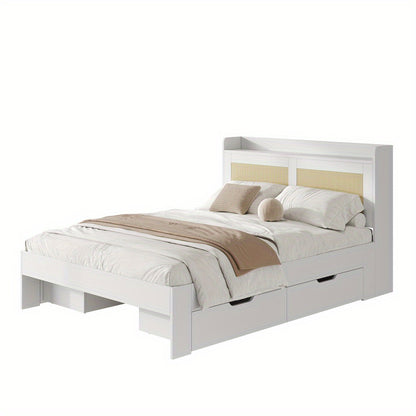 Bedframe – Tweepersoonsbed – Platformbed – Opbergbed – Slaapbank – 140x200 cm – Wit – Met Opberglades – Stevig Ontwerp Tot 200 kg