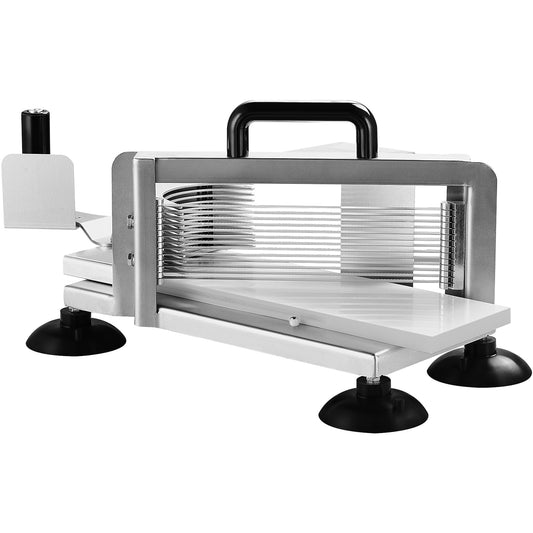 Tomatensnijder – Groentesnijder – Fruitsnijder – Snijmachine – Handmatige snijmachine – RVS Metalen Behuizing – 3 Dikte Instellingen 3/16" 1/4" 3/8" – Anti-slip Zuignappen Voor Stabiliteit