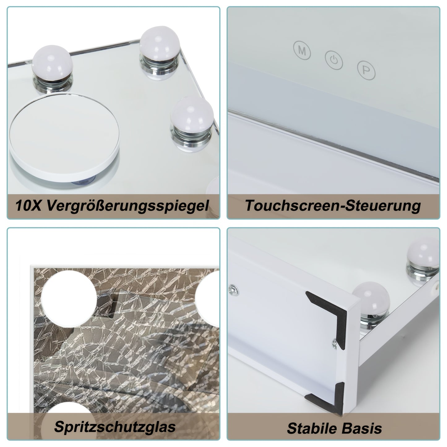 Make-up spiegel – Beautyspiegel – Vergrootspiegel – Verlichte spiegel – Scheerspiegel – 59x52 cm – 17 dimbare LED’s – 3 lichtstanden – USB-aangedreven – Dual mount design