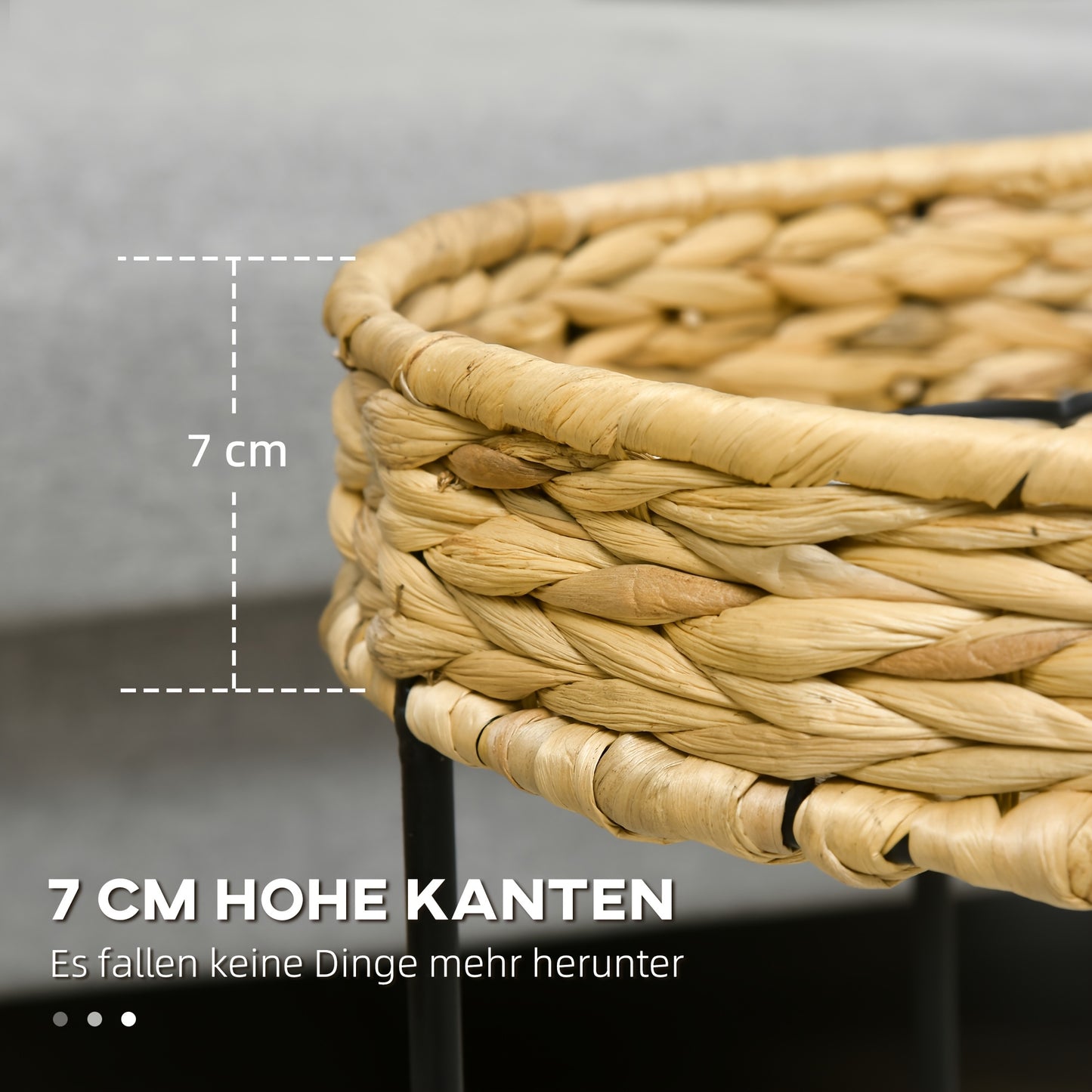 Salontafel – Bijzettafel – Koffietafel – Tafeltje – Bohemien – Set Van 2 – Hyacintvezel Tafelblad – Stevig Stalen Onderstel