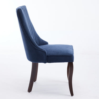 Eetkamerstoel – Stoel – Kuipstoel – Keukenstoel – Designstoel – Set van 2 – Blauwe chenille bekleding – Massief gebogen houten poten