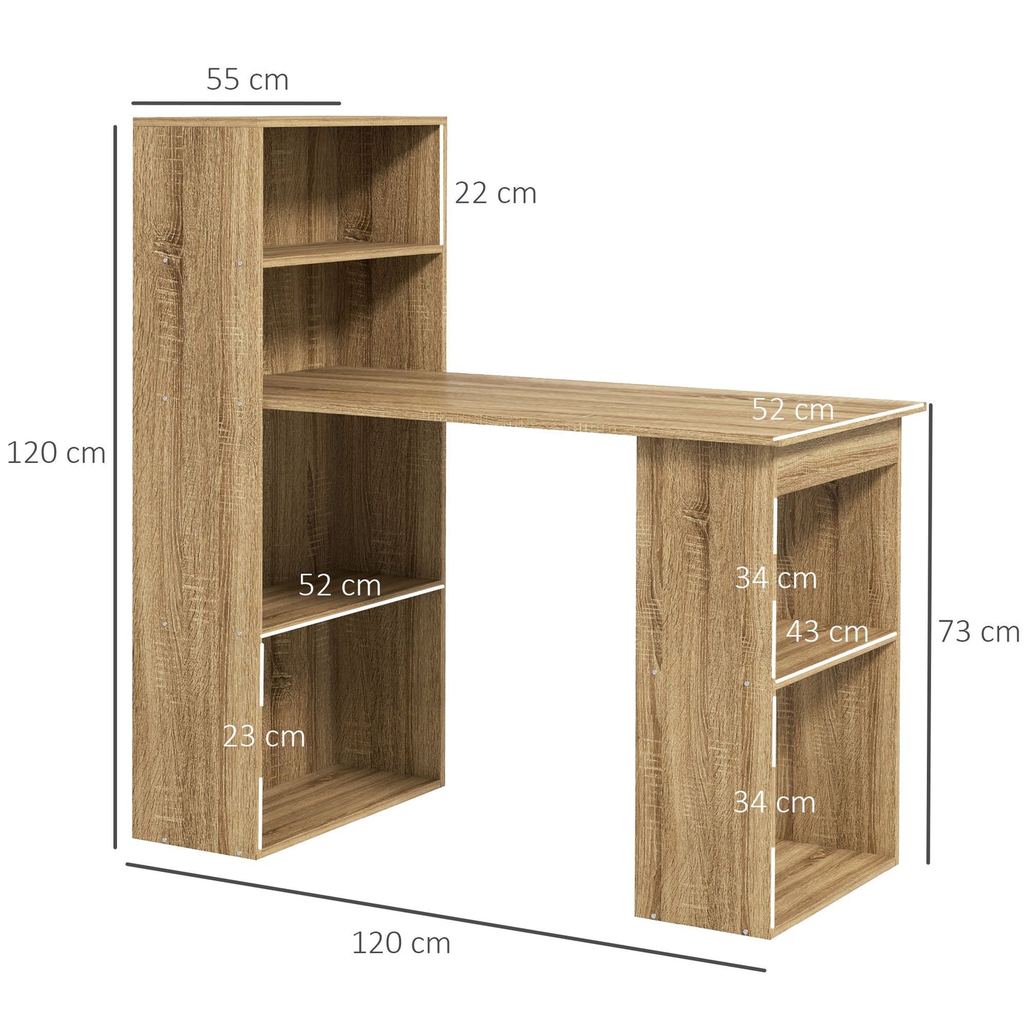 Computertafel – Bureau – Werkplek – Computermeubel – Hoekbureau – Met Opbergrekken – Hoogwaardige Eiken Fineer – 120x55x120 cm