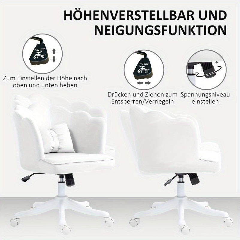 Bureaustoel – Stoel – Office Chair – Draaistoel – Kantoorstoel – Ergonomisch Design – Memory Foam Zitkussen – Verstelbare Zithoogte – 360° Draaibaar – Gewatteerde Armleuningen – Stevig Metalen Onderstel – Wit Fluweel