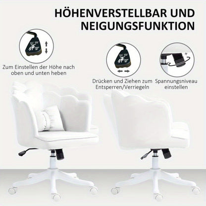 Bureaustoel – Stoel – Office Chair – Draaistoel – Kantoorstoel – Ergonomisch Design – Memory Foam Zitkussen – Verstelbare Zithoogte – 360° Draaibaar – Gewatteerde Armleuningen – Stevig Metalen Onderstel – Wit Fluweel