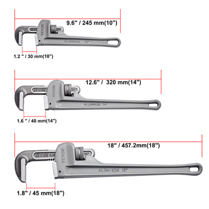 Pijpsleutel – Buizensleutel – Wringijzer – Moersleutel – Loodgietersgereedschap – Aluminium Lichtgewicht – CRV Bek 52HRC – Set 10/14/18 inch