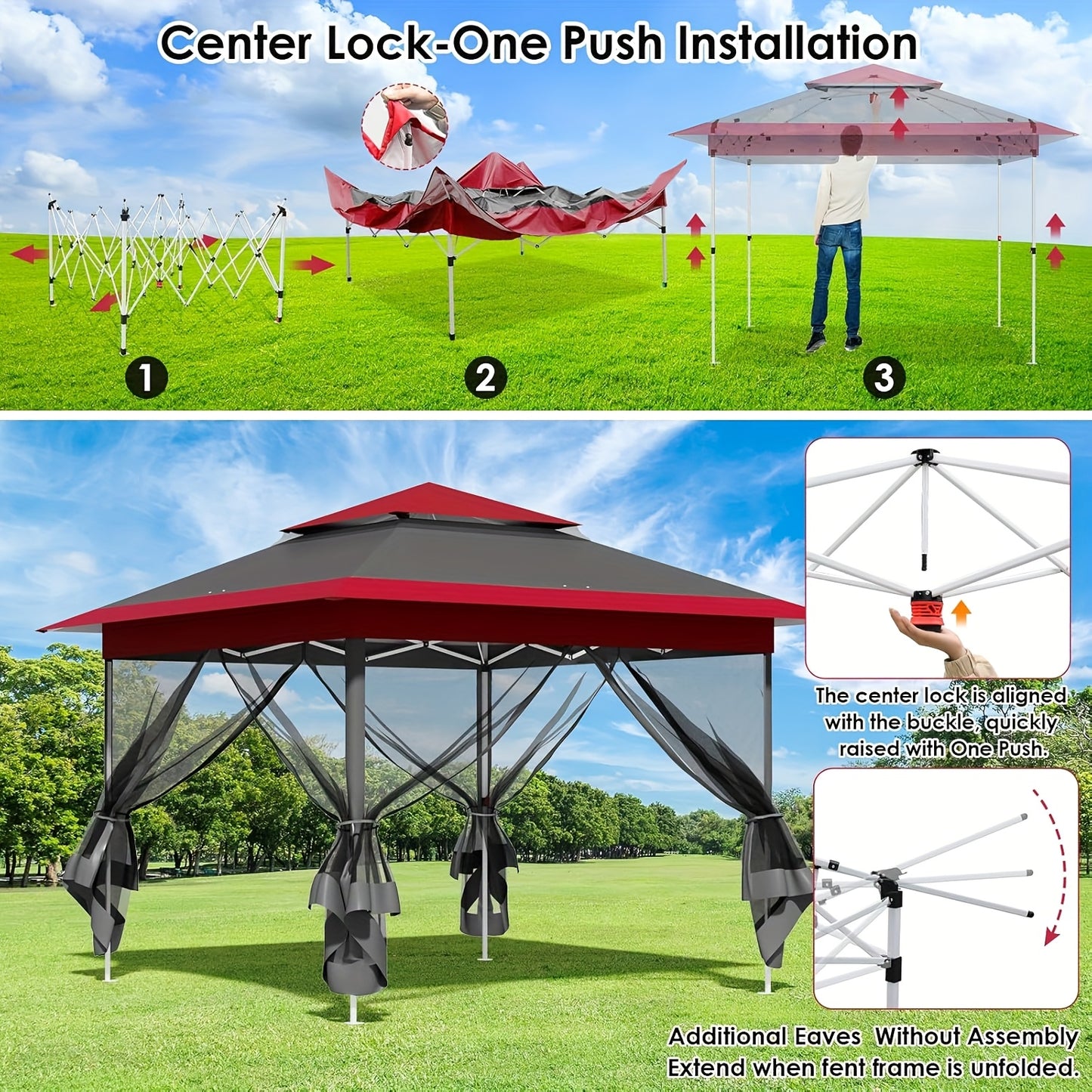 Partytent – Paviljoen – Tuintent – Feesttent – Vouwtent – 3,3x3,3m – Waterafstotend Oxford Doek – 4 Muskietennetten Met Ritsen – UPF 50+ UV Bescherming