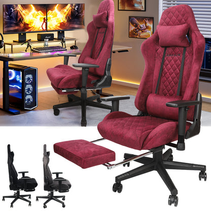 Gamingstoel – Bureaustoel – Gamestoel – Computestoel – Racestoel – Met Voetensteun – Ergonomisch Design – Verstelbare Hoogte 8 cm – Vintage Flanel – Draaibare Armleuningen
