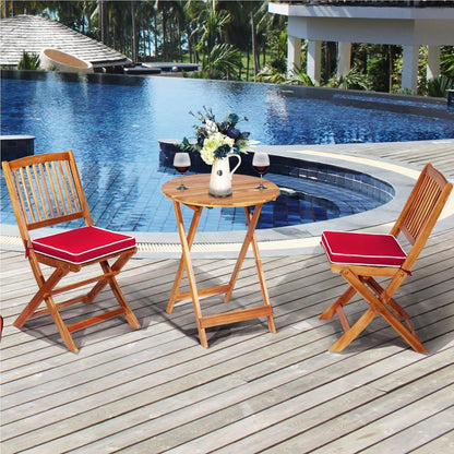 Bistroset – Tuinset – Balkonset – Eettafelset – Tuinmeubilair – Inklapbaar – Acaciahouten 3-delig met Rood Kussen