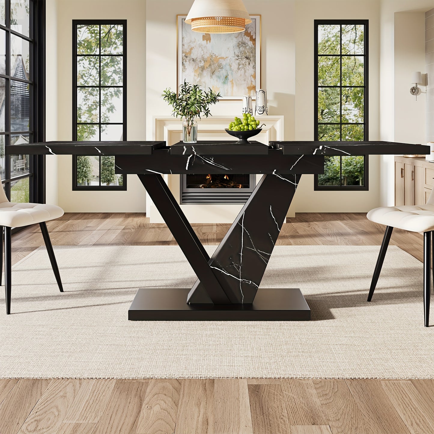 Uitschuifbare Eettafel – Verstelbare Tafel – Keukentafel – Uitbreidbare Tafel – Eettafel Zwart Marmerpatroon – 120-160 cm Uitbreidbaar – Krasbestendig & Onderhoudsvriendelijk