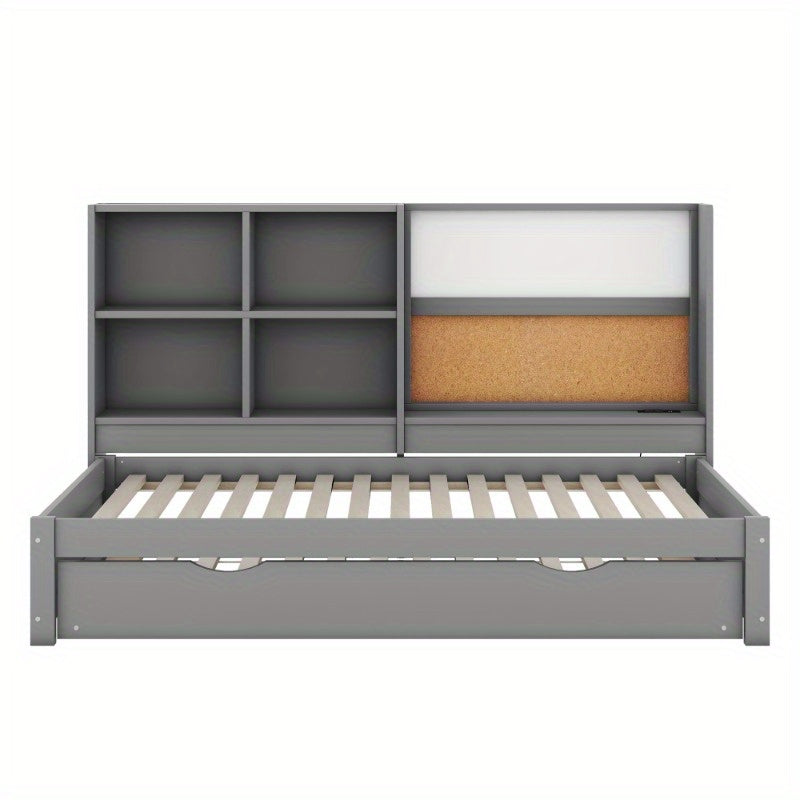 Slaapbank – Bedbank – Uitklapbare Bank – Logeerbed – Bank Met Opbergruimte – 90x200 cm – Grijs Met Oplaadpoort