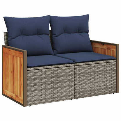 Buitenbank – Tuinbank – Zitbank – Tuinmeubel – Loungebank – Weerbestendig Polyrattan – Inclusief Tafel Met Acaciahouten Blad - Grijs