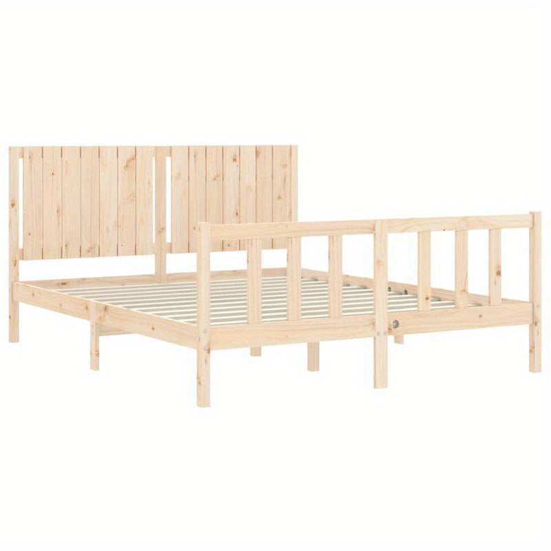 Contemporary Wooden Bed Frame 160x200cm - Solid Pine, Removable & Durable, Easy Assembly, Minimalist Design with Headboard & Footboard, Perfect for Modern Bedroom Decor, Bedroom Furniture, Sleek Headboard, Sturdy Construction
