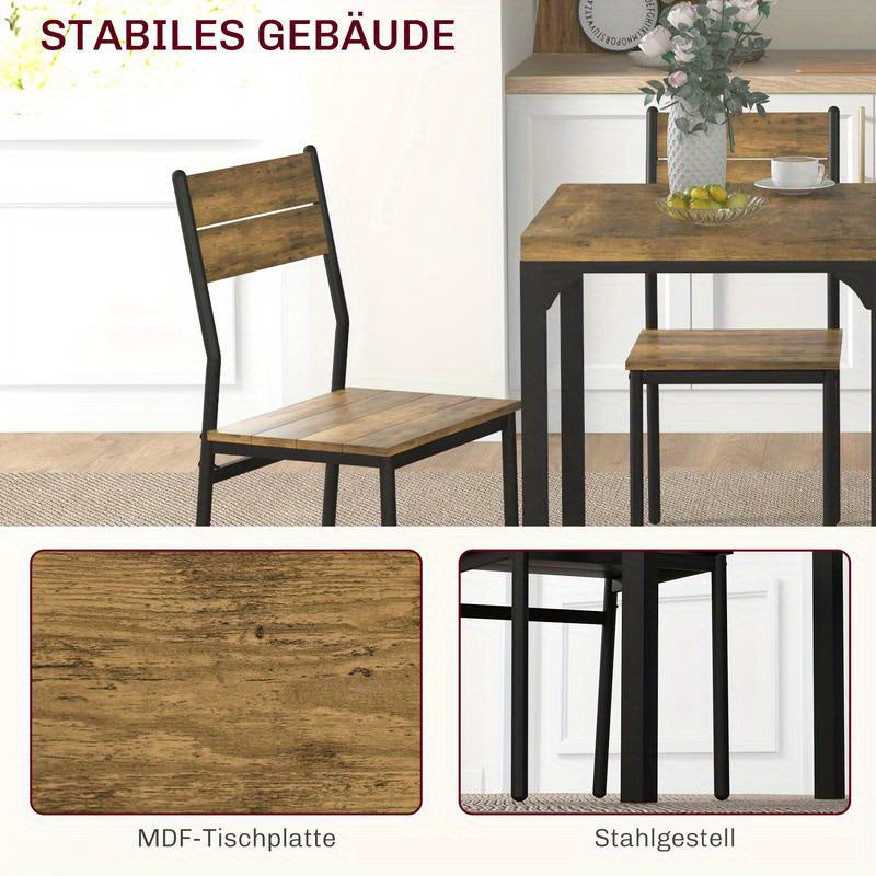 3-Teilige Essgruppe, Esstisch-Set, 1 Tisch, 2 Stühle, Mdf+Metall, Moderne Küchenmöbel, Schneller Aufbau, Platzsparend, Esstisch Im Landhausstil Geeignet Für Wohnzimmer, Esszimmer, Küche