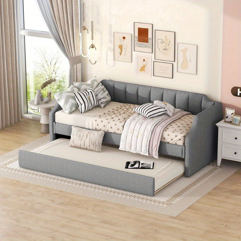 Uitschuifbed – Dagbed – Slaapbank – Eenpersoonsbed – Multifunctioneel Bed – Rollend Frame – Gemakkelijk Montage – Niet-Houten Materiaal – Grijs – Compact Voor Studios