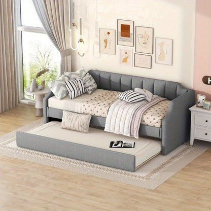 Uitschuifbed – Dagbed – Slaapbank – Eenpersoonsbed – Multifunctioneel Bed – Rollend Frame – Gemakkelijk Montage – Niet-Houten Materiaal – Grijs – Compact Voor Studios