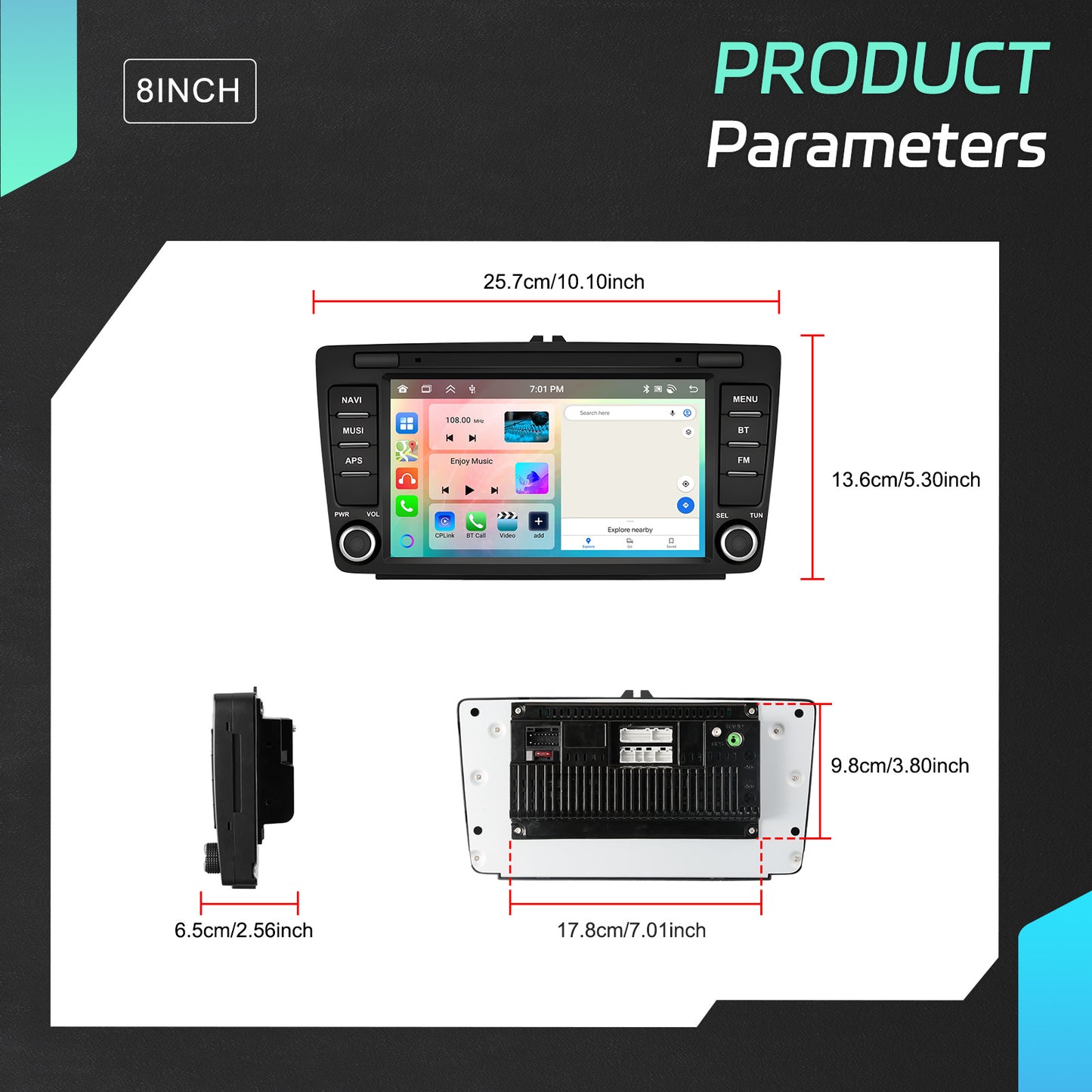 Android Autoradio – Auto Multimedia Systeem – Navigatie Radio – Touchscreen Stereo – 8 Inch Scherm – Android 15 OS – Wireless CarPlay & Android Auto – 4GB RAM + 64GB Opslag