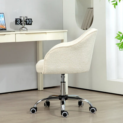 Bureaustoel – Kantoorstoel – Draaistoel – Werkstoel – Studiebureaustoel – Ergonomisch Design – Zachte Teddy Bekleding – Crème Wit