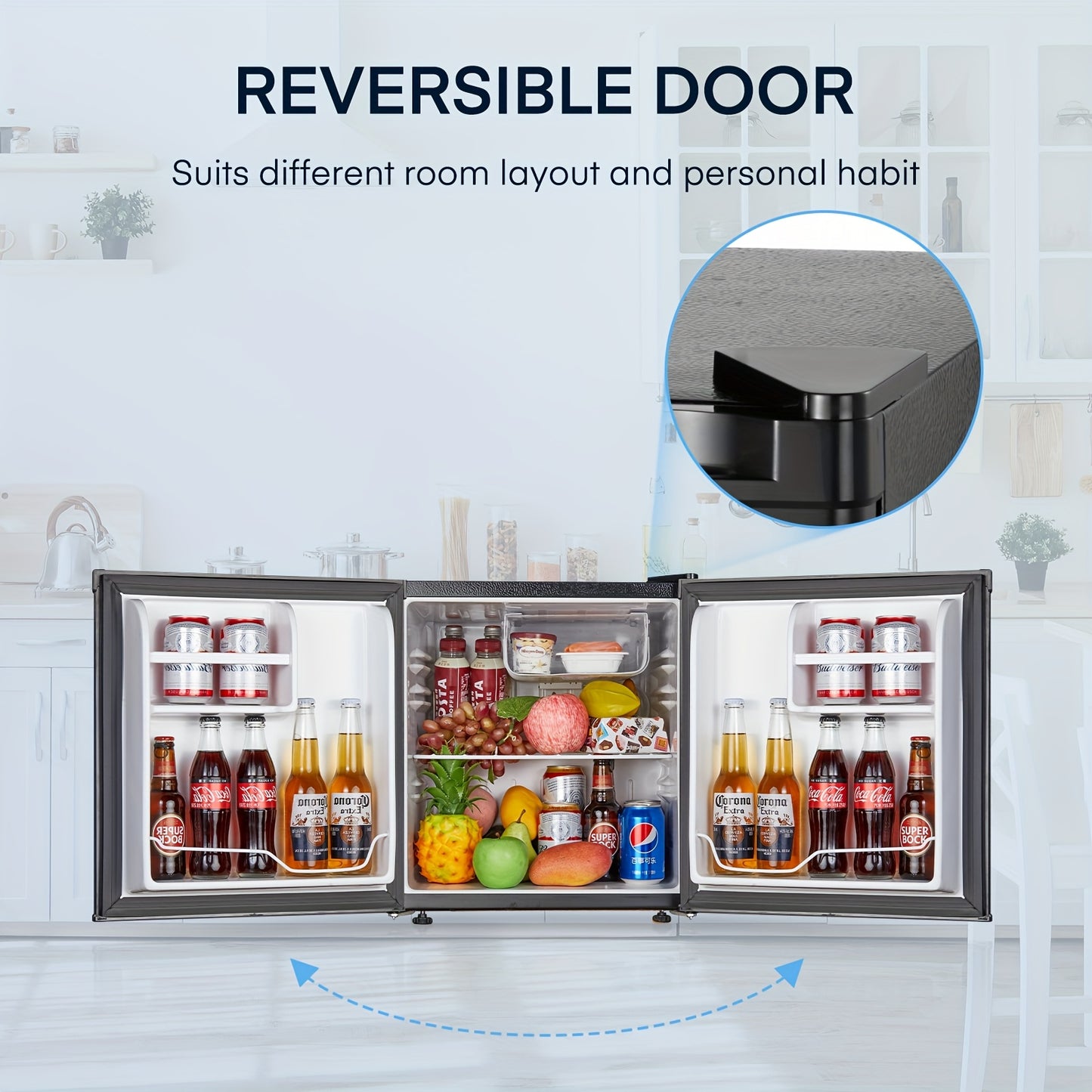Mini Koelkast – Minibar – Tafelmodel – Kleine Koelkast – Compacte Koelkast – 46 Liter Inhoud – Met Vriesvak – Energiezuinig E-Klasse – 42 dB Stil Geluid – Verstelbare Deurtjes & Temperatuur