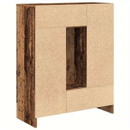 Modern Rustic Hardwood Sideboard with Drawers and Doors - 73x31x90cm, Natural Wood Finish, Ample Storage for Living Room or Dining Area, Wooden Decor