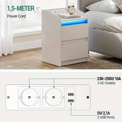 Nachtkastje – Bijzettafel – Opbergkastje – Nachtkast – Nachtkastjes – Set Van 2 Met LED-verlichting – Oplaadstation Met USB En Stopcontact – Zwart – 35x40x58 cm – Spaanplaat
