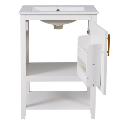 Bathroom Furniture, Single Washbasin, Vanity Unit 60 Cm, With Ceramic Washbasin With Shelf, White