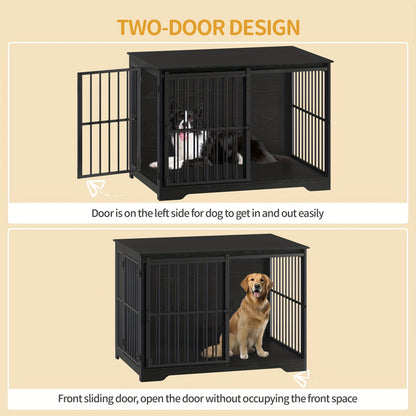 Hondenbench – Hondenkooi – Hondenhok – Hondenbox – Dierenbench – Extra Ruim 110 cm – Stevig Metaal & Hout – 2 Deuren met Veilige Slotensysteem - Zwart