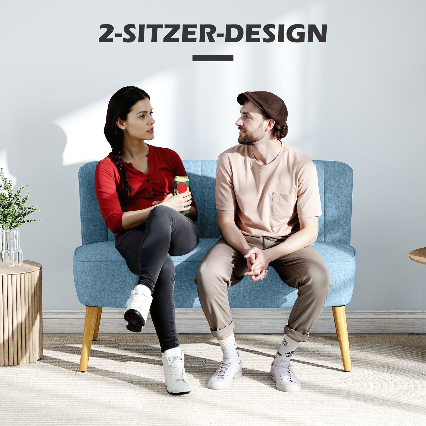 2-Zitsbank – Loveseat – Sofa – Tweezits – Bankstel – Blauw – Compact Retro Design – Onderhoudsvriendelijke Bekleding