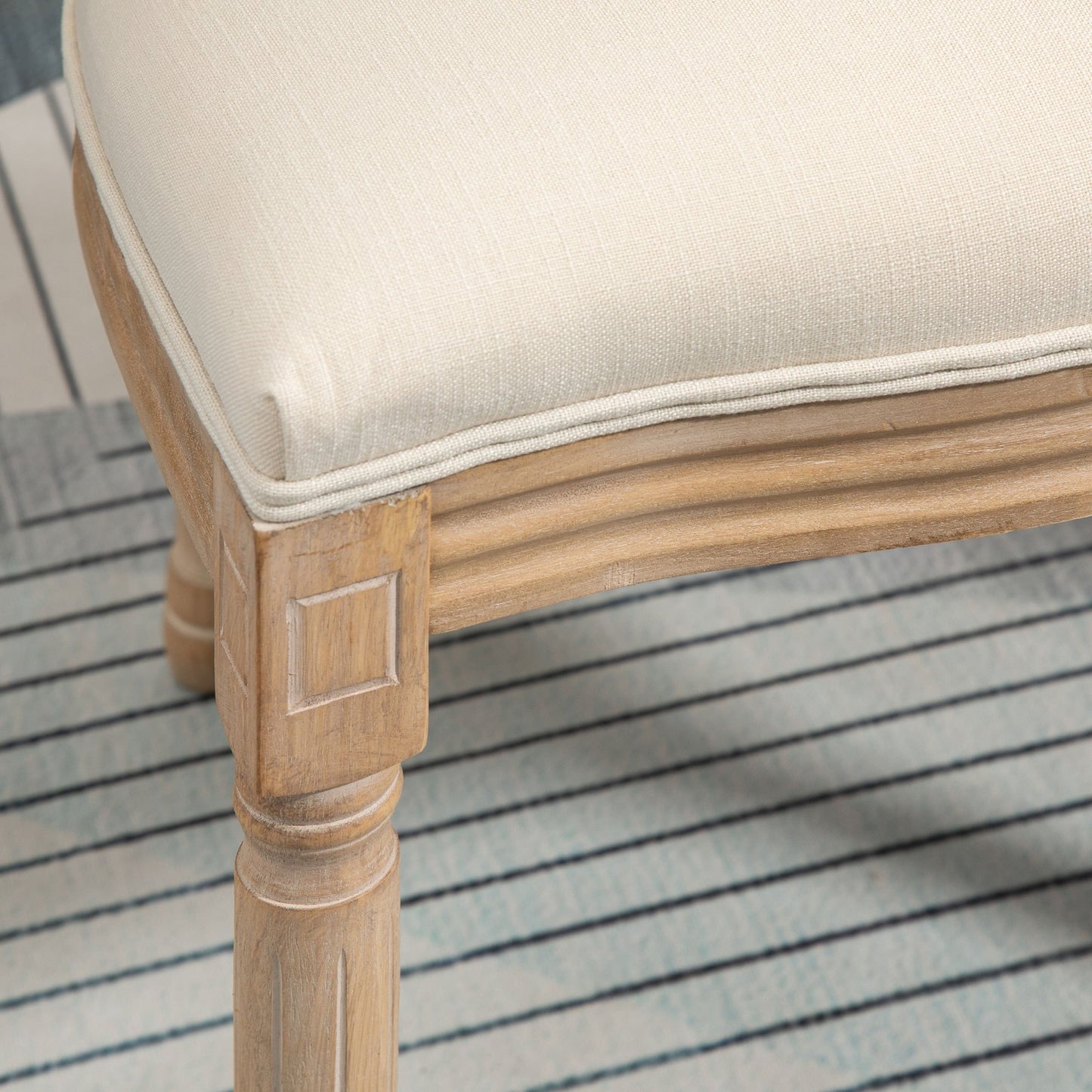 Eetkamerstoelen – Stoel – Keukenstoel – Zithoekstoel – Armstoel – Set van 2 – Rattan Rugleuning – Gestoffeerde Zitting Linnen Look – Massief Houten Poten – Anti-slip Voetjes – Hoog Zitcomfort – Max. 120 kg