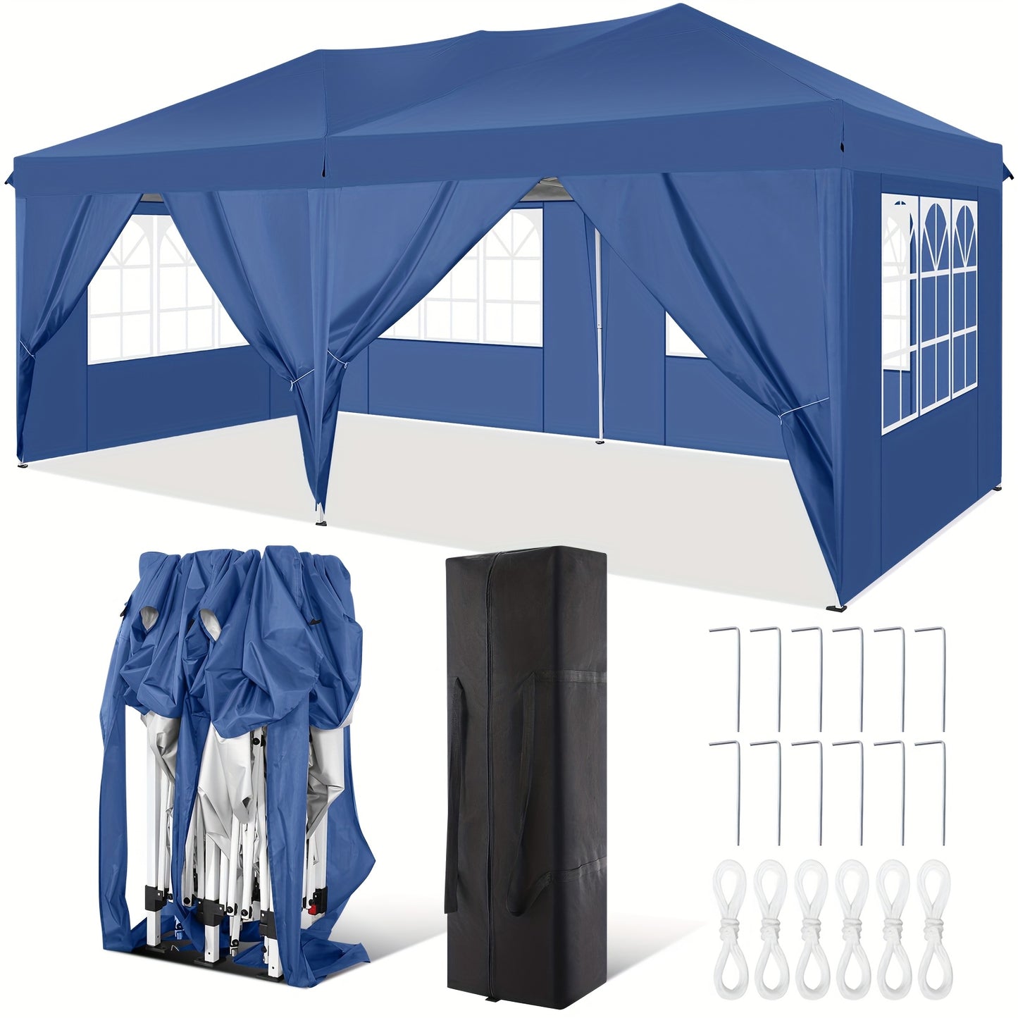 Partytent – Paviljoen – Tuintent – Feesttent – Schaduwtent – 3x6 m – Met 6 Zijwanden – UV Bescherming – Verstelbare Hoogte