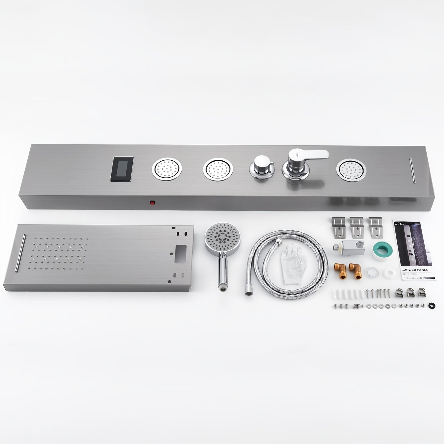 Douche Systeem – Regendouche – Handdouche – Bodyjets – Watervaluitloop – Grijs – Thermostatische Mengkraan – Roestvrij Staal